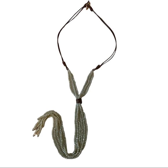 Multi-Strand Gray Faceted Lariat Style Necklace on Brown Cord. - Picture 5 of 5